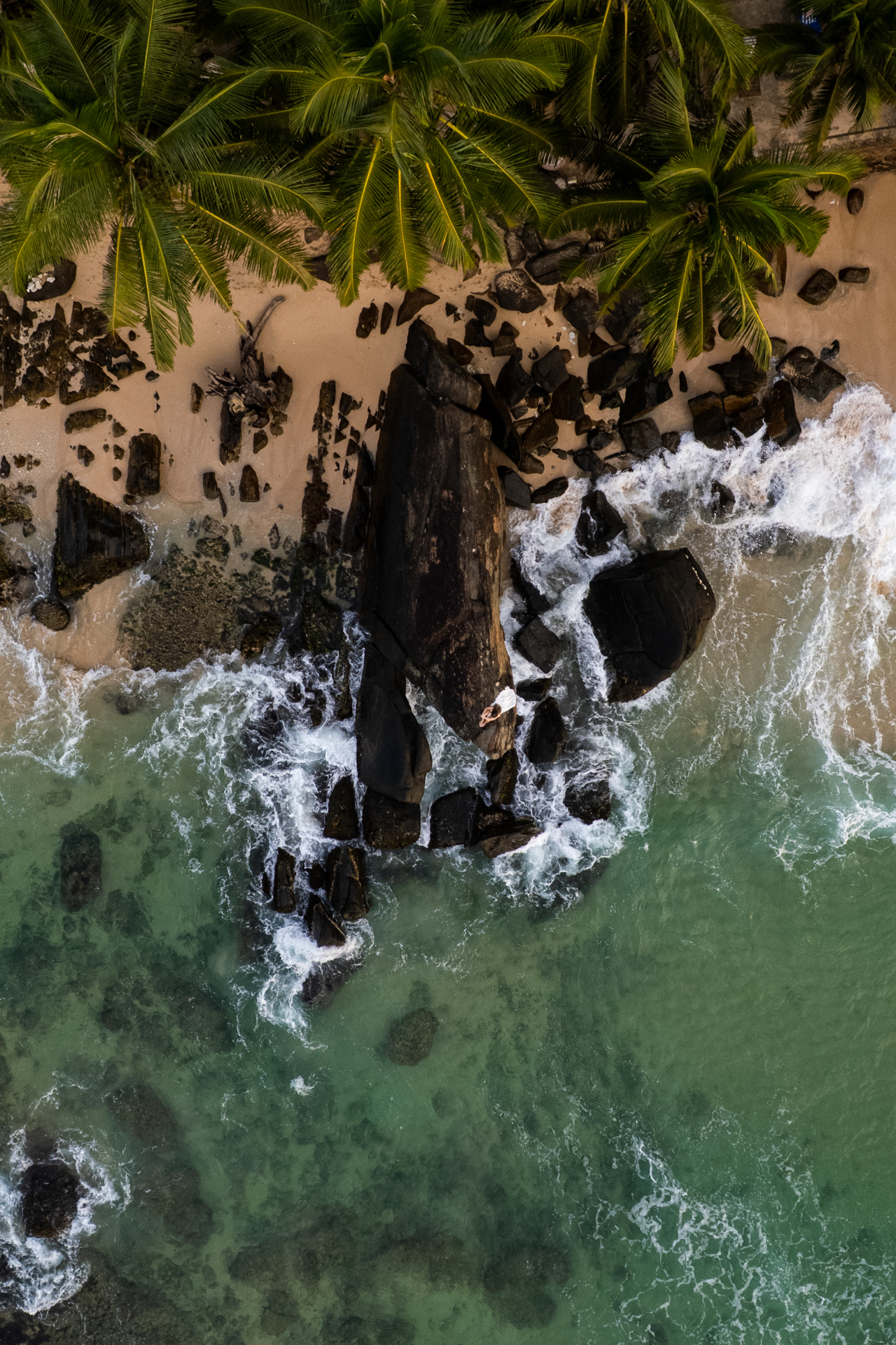 Drone shot at Dalawella beach in Unawatuna, Sri Lanka.