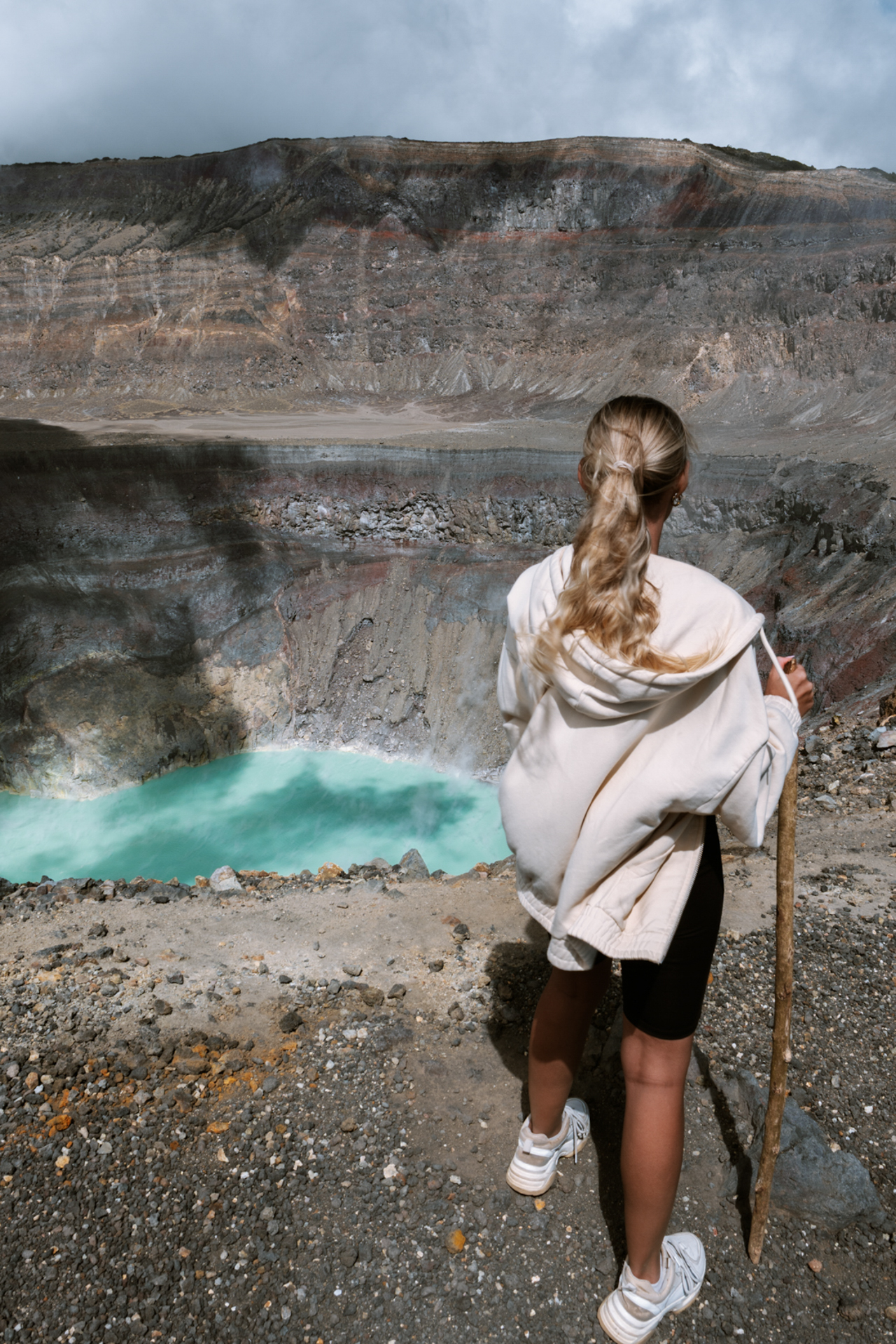 View into Santa Ana Volcano crater with turquoise lake, El Salvador