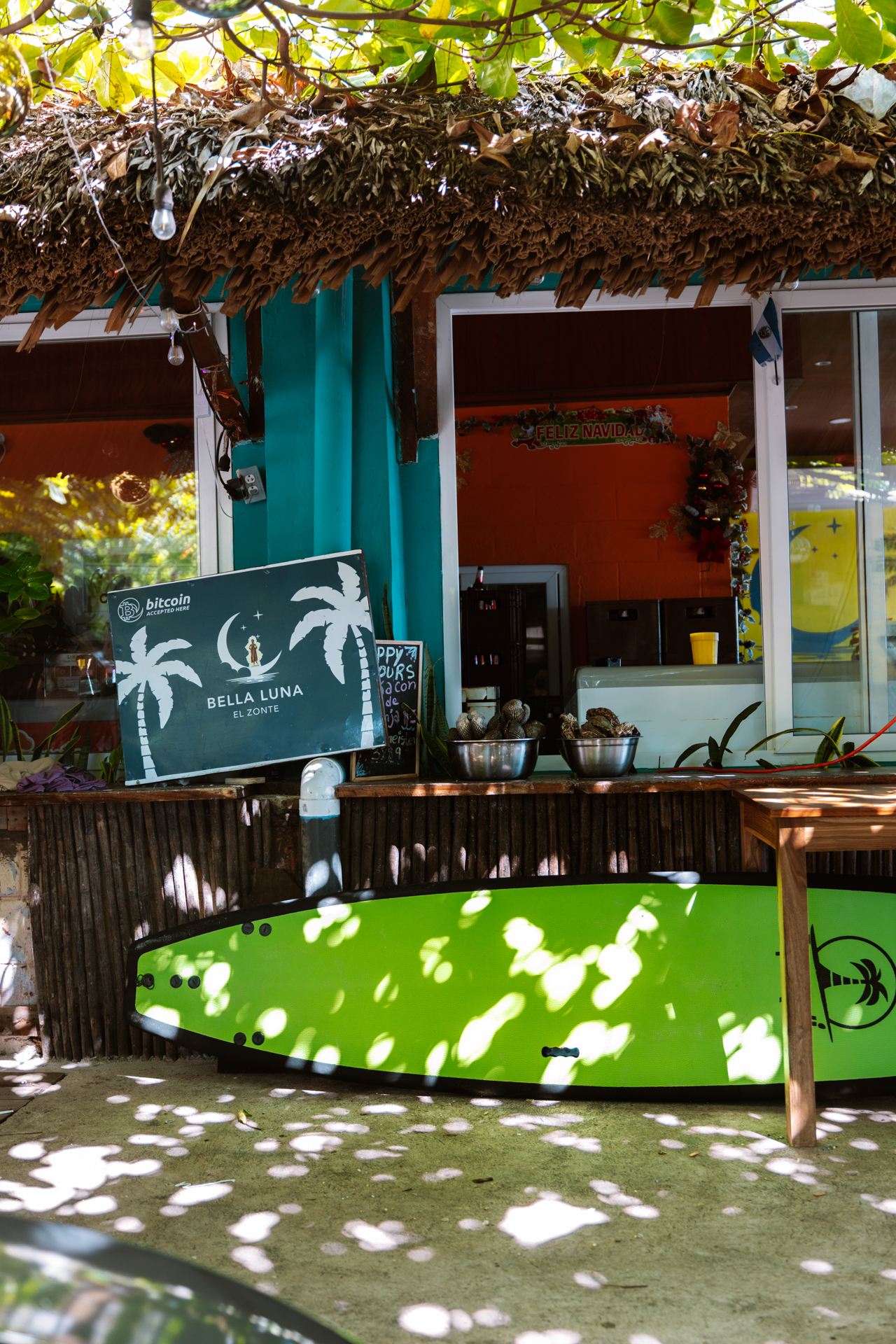 Bella Luna cafe and surfboard in El Zonte, El Salvador