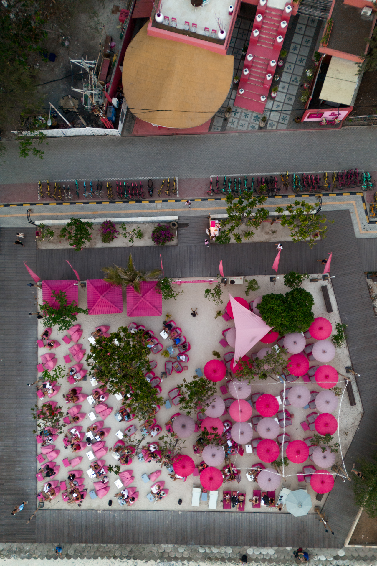 Drone shot of Pinkcoco Beach Club in Gili Trawangan