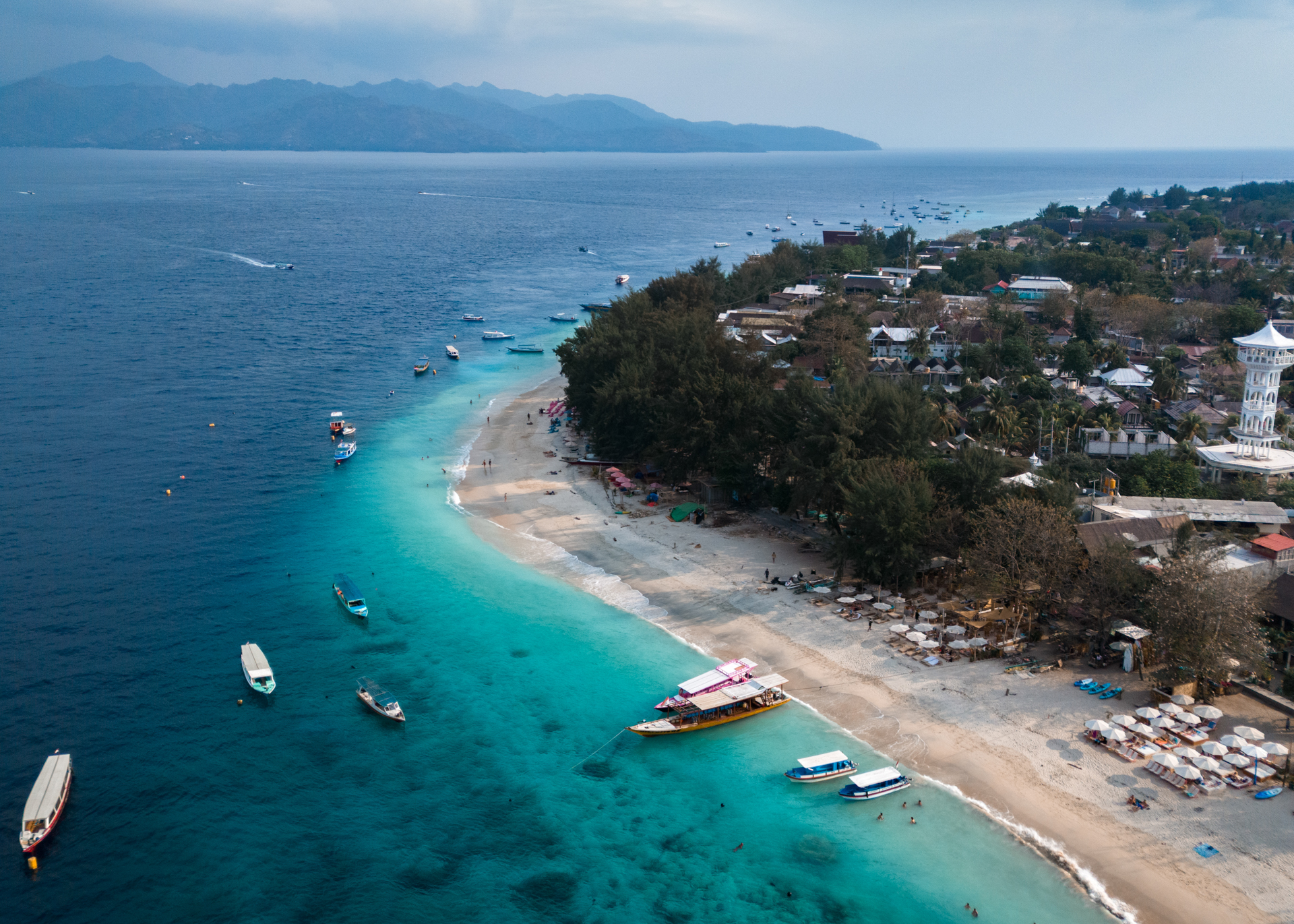 Drone shot of Gili Trawangan on the Gili Islands