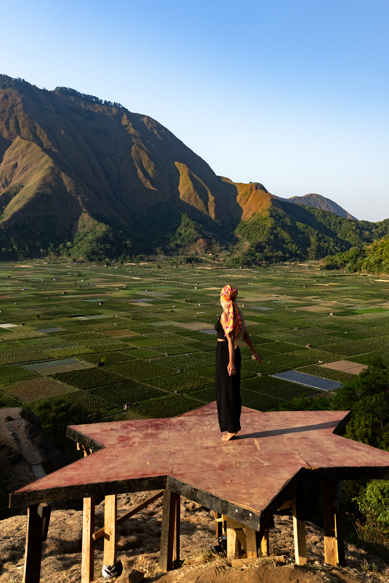 Bukit Selong viewpoint Lombok with rice fields and mountain landscape views