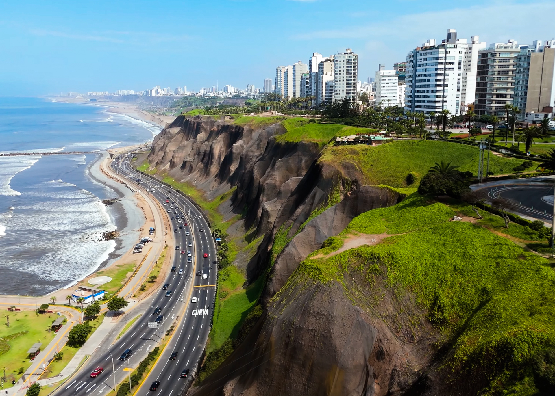 Drone shot of Lima in Peru the coastline