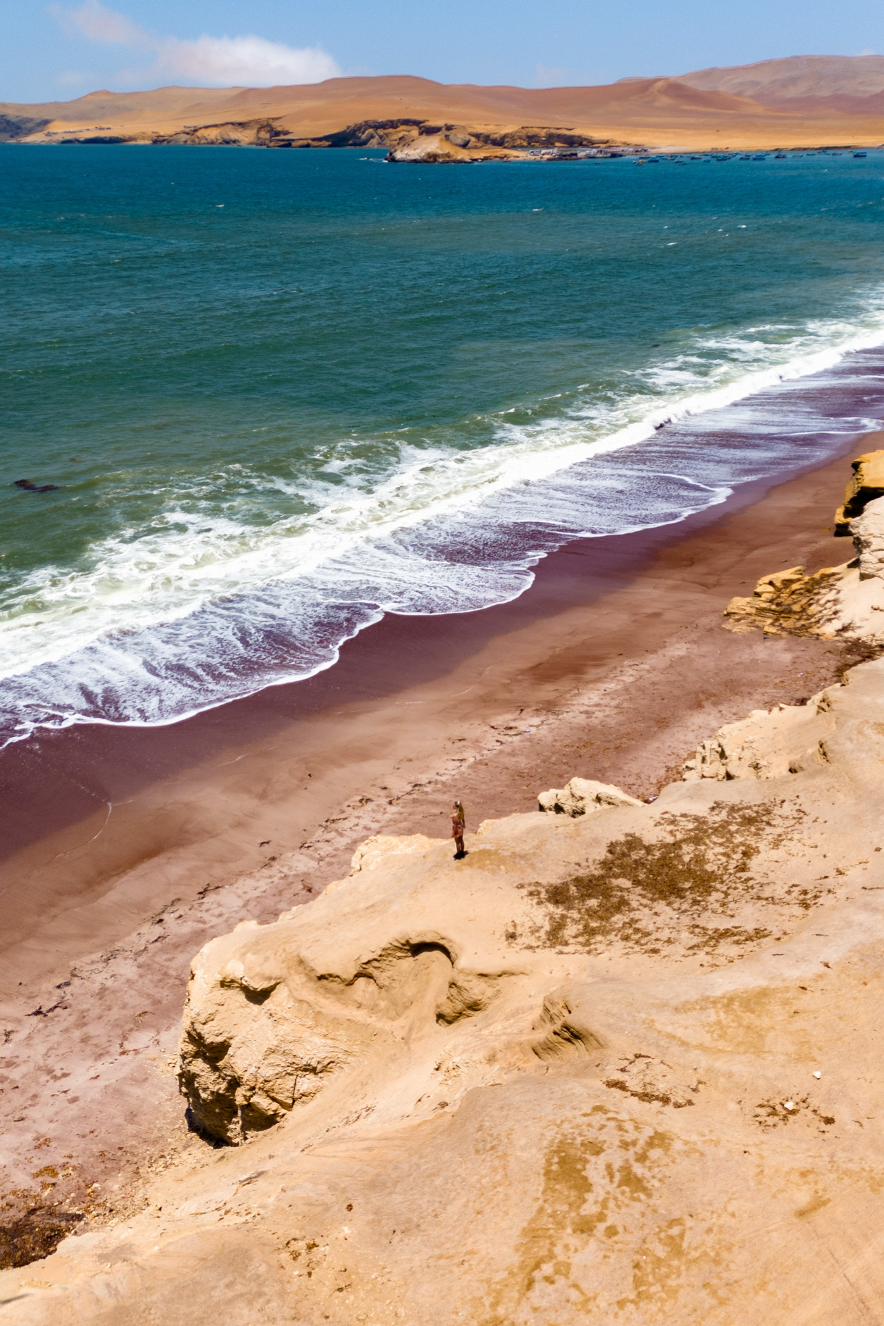 Coastal cliffs and shoreline in Paracas National Reserve along Peru’s Pacific coast