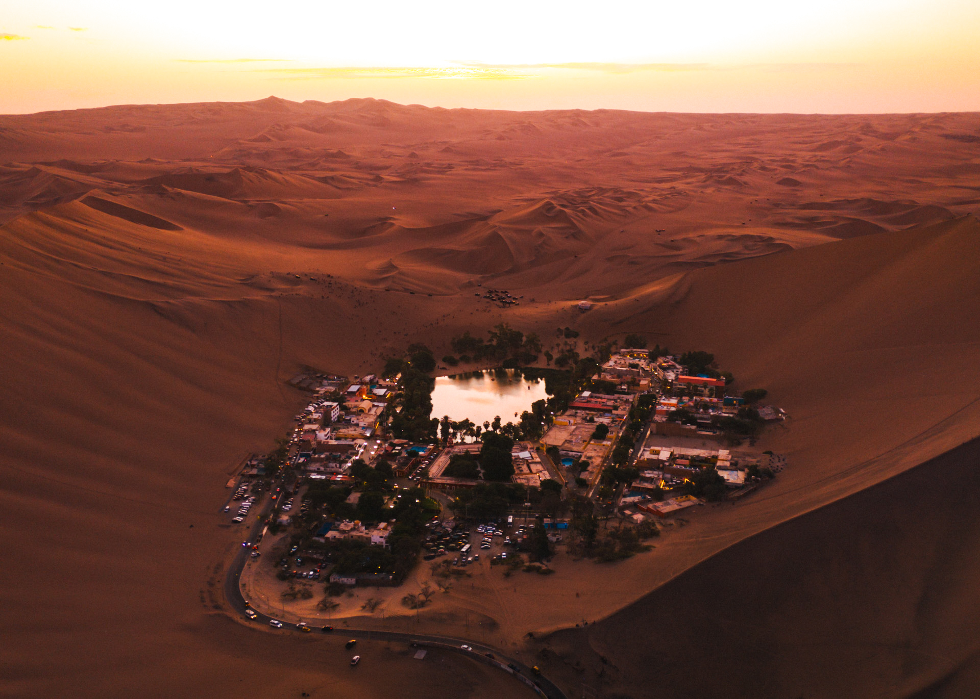 Huacachina Desert Oasis Aerial Shot