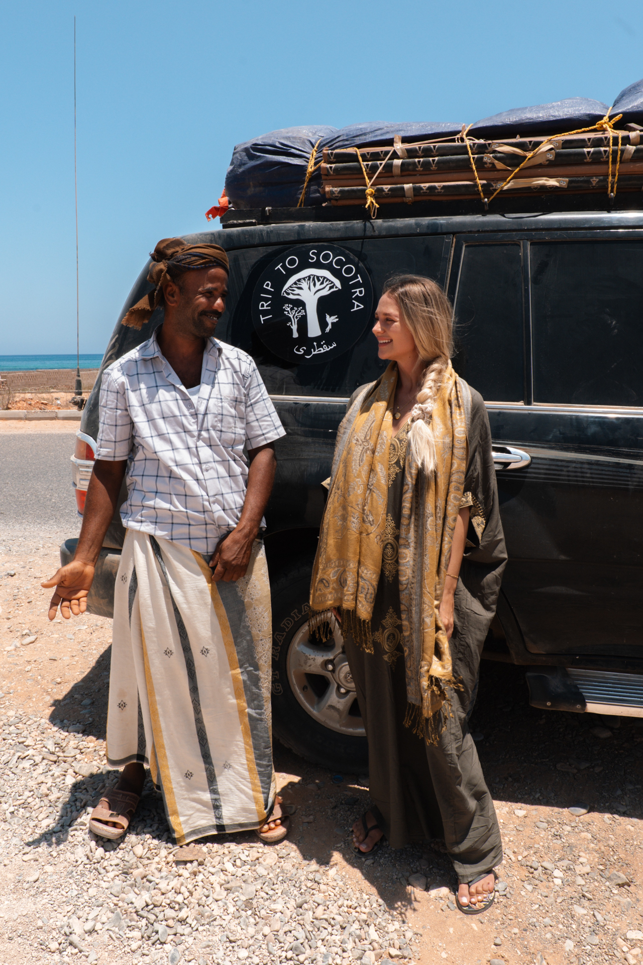 Traveler in Socotra Island with a guide in Yemen
