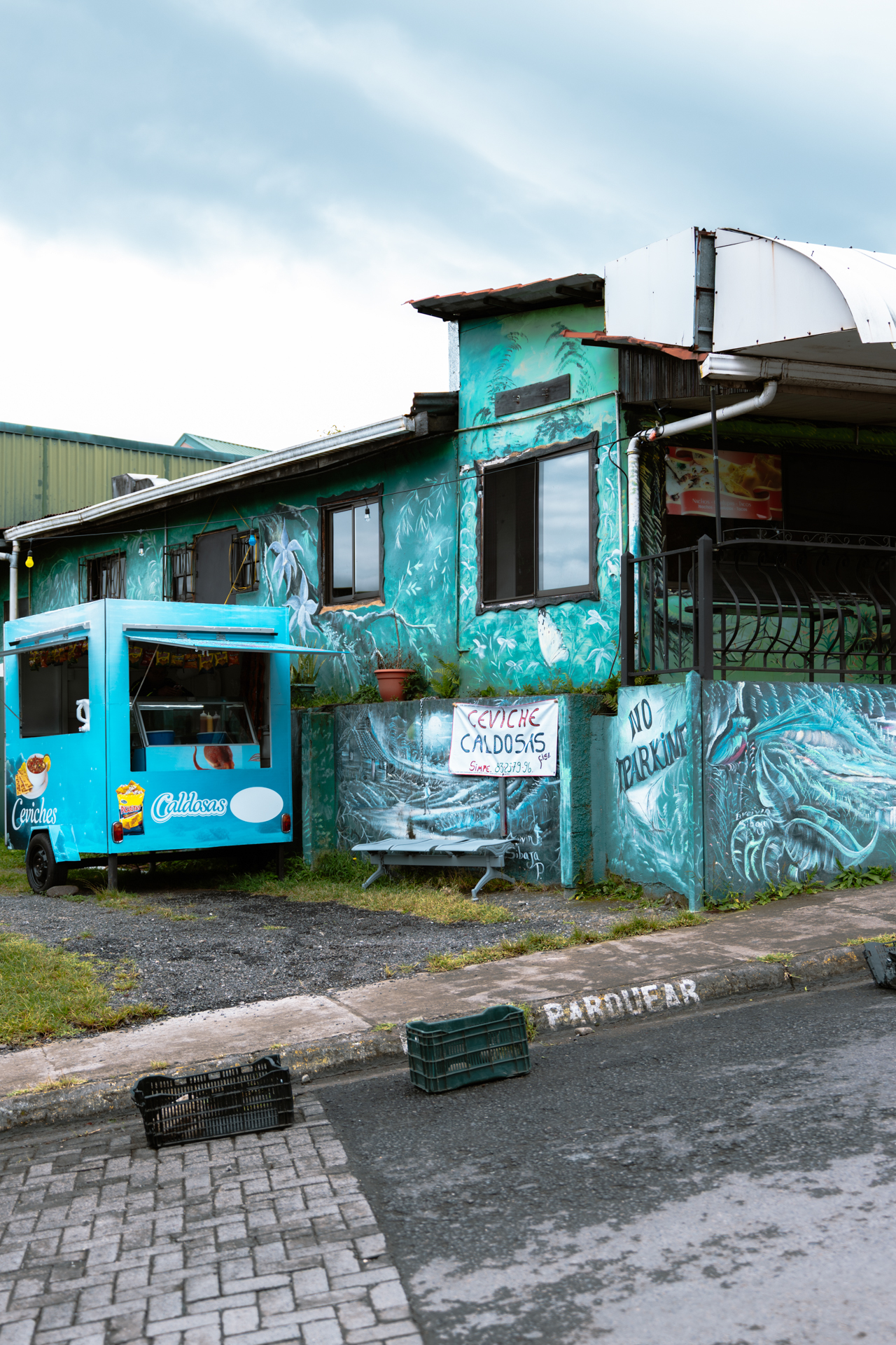 Small ceviche stand and mural in Santa Elena Monteverde Costa Rica