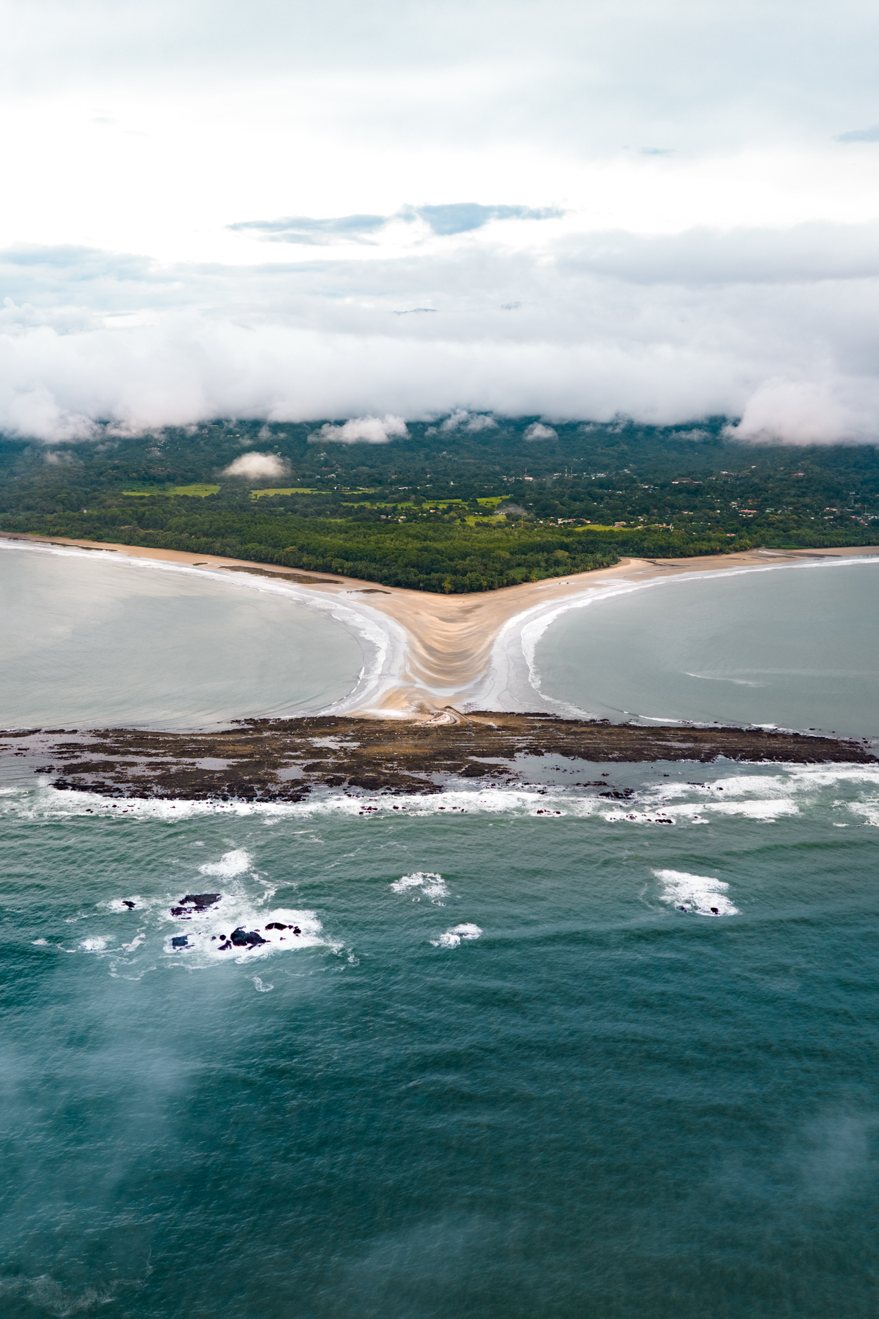 Aerial view of Marino Ballena National Park Whale Tail in Uvita Costa Rica