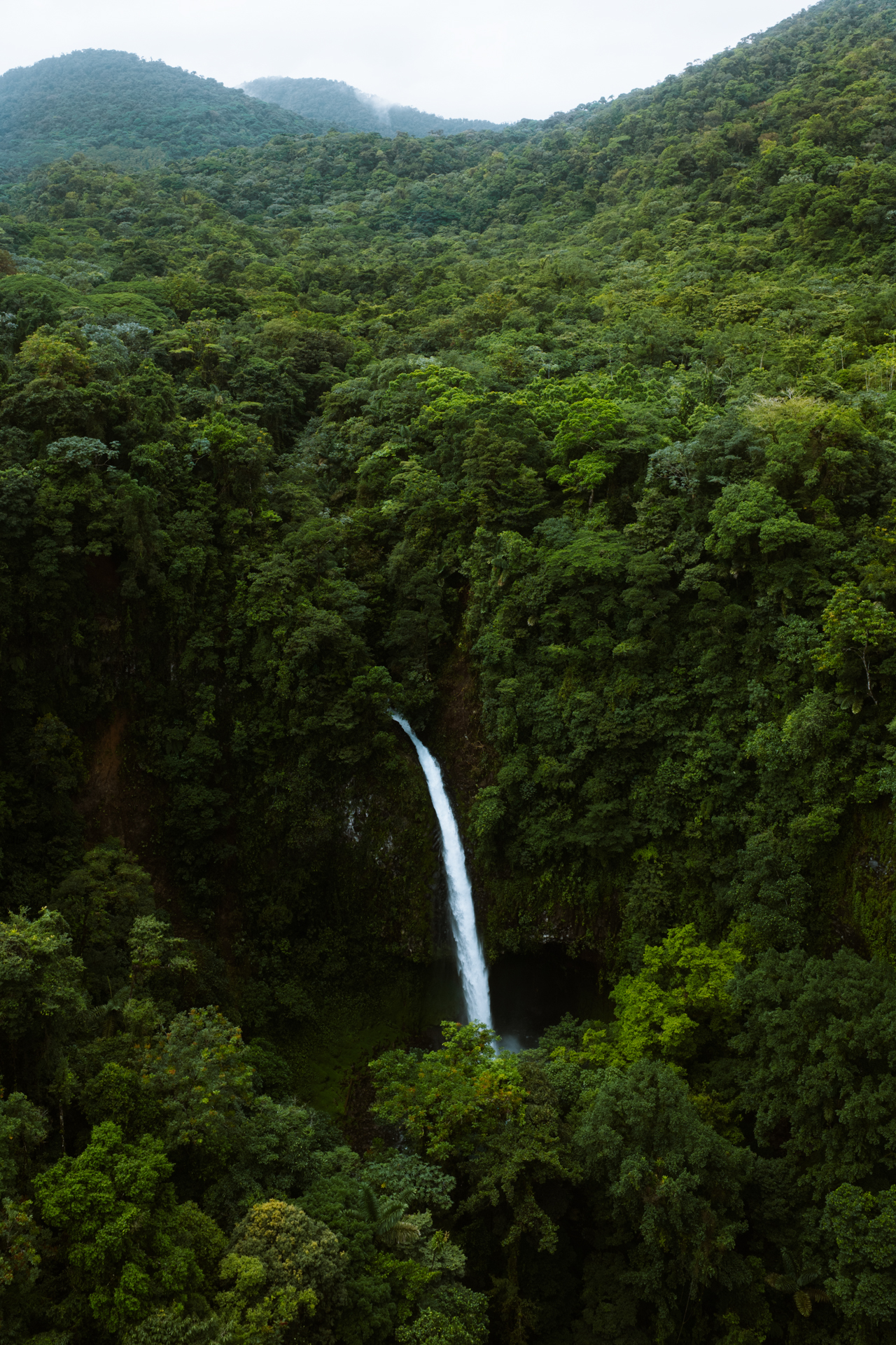 La Fortuna Waterfall cascading into a pool surrounded by dense rainforest in Costa Rica