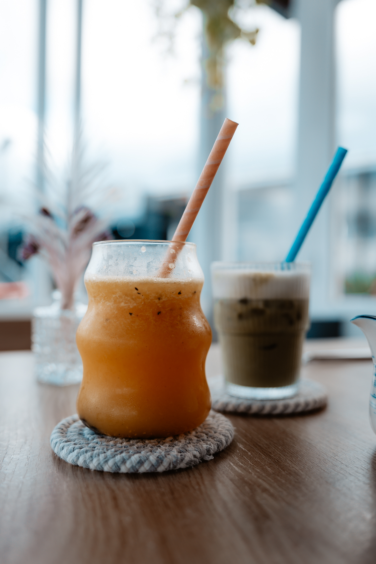 Fresh juice and iced coffee drinks at a café in La Fortuna, Costa Rica