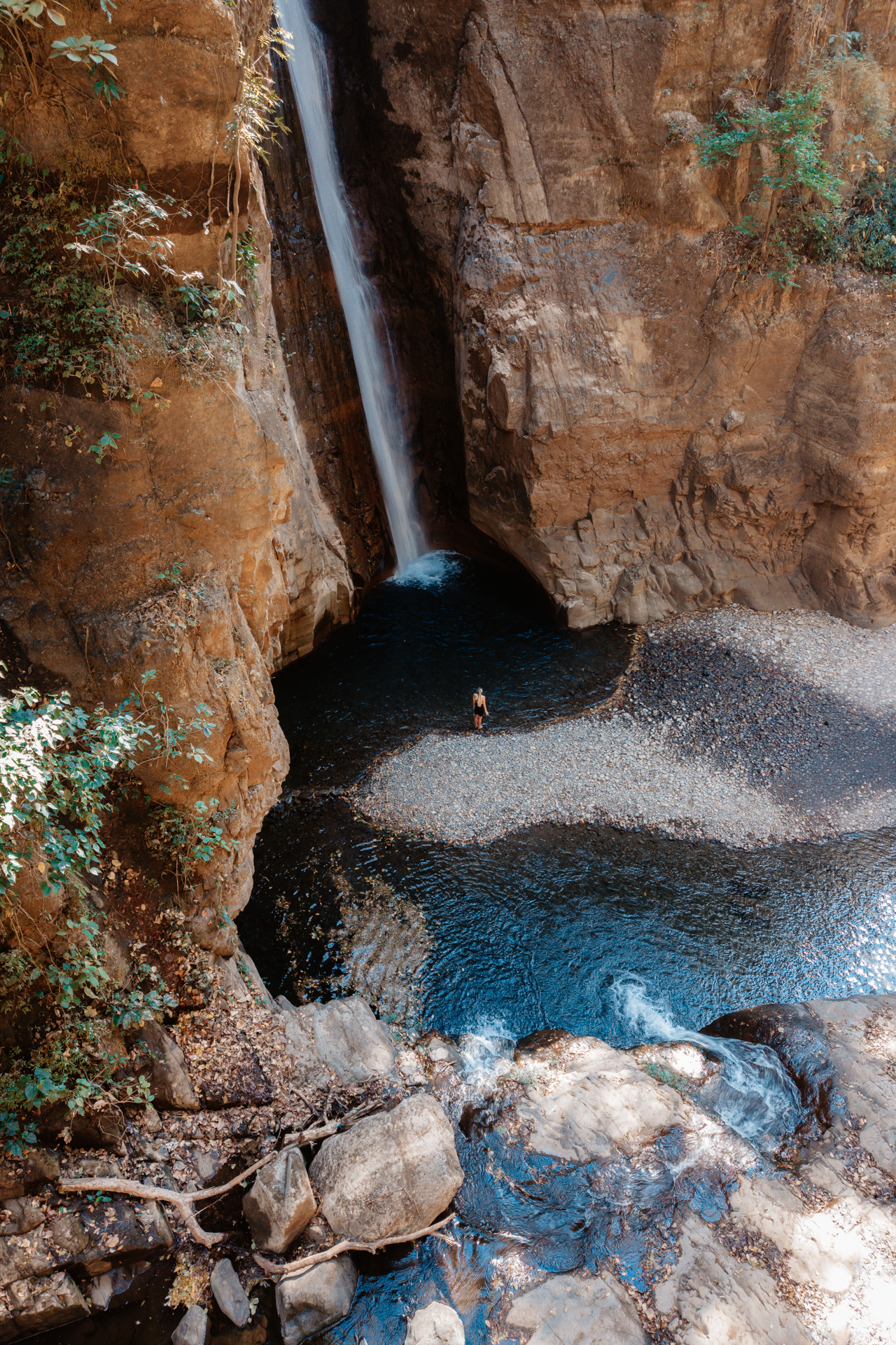 Tamanique Waterfall El Salvadoar canyon waterfall with person