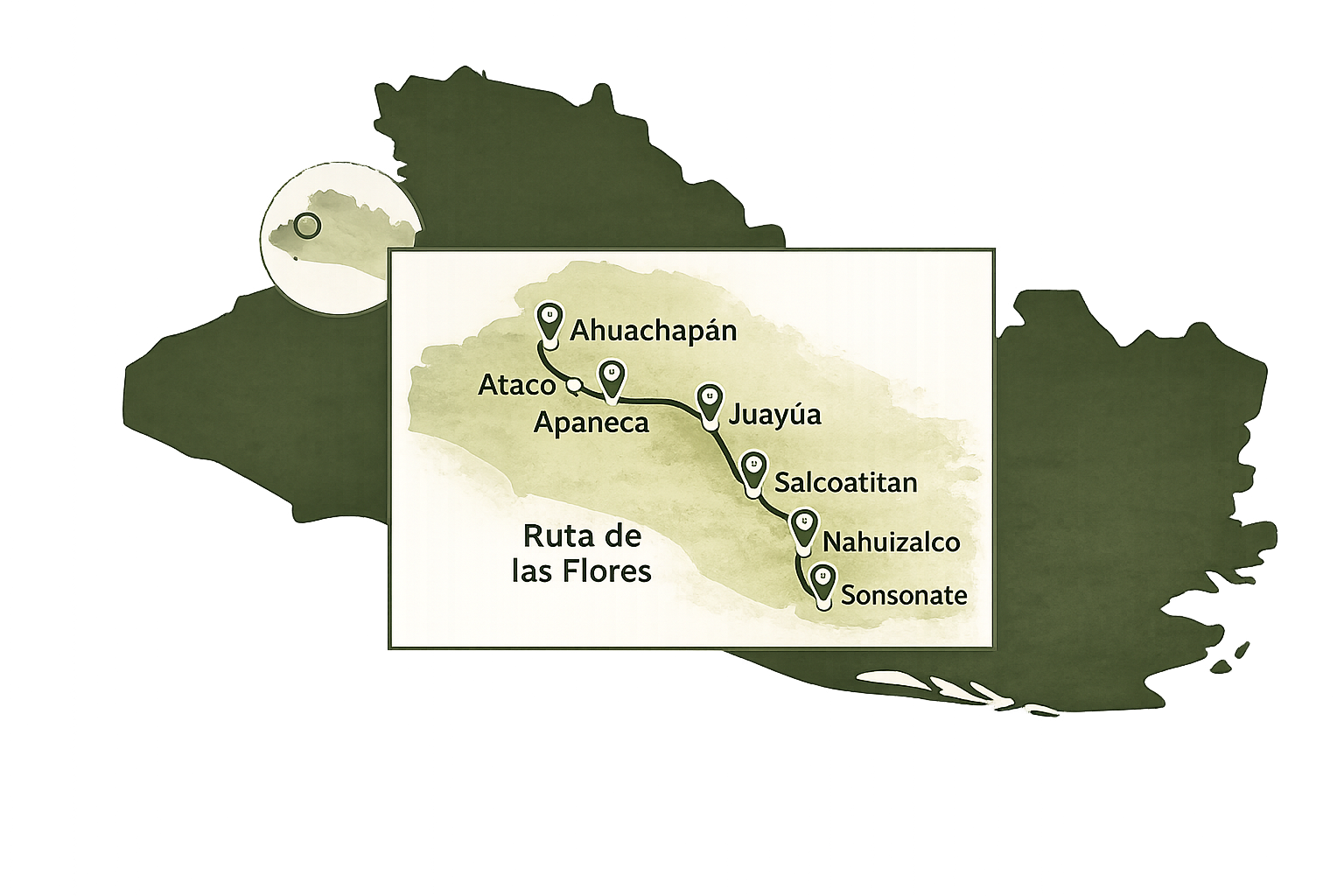 Map of Ruta de las Flores in El Salvador