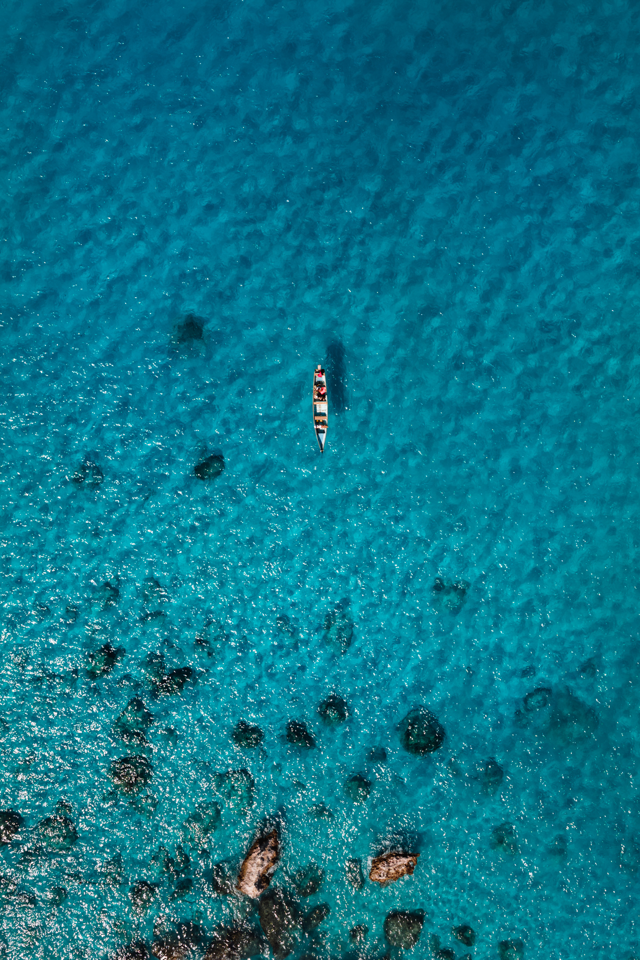 Top down drone shot from a boat at Shoab Coast on Socotra Island