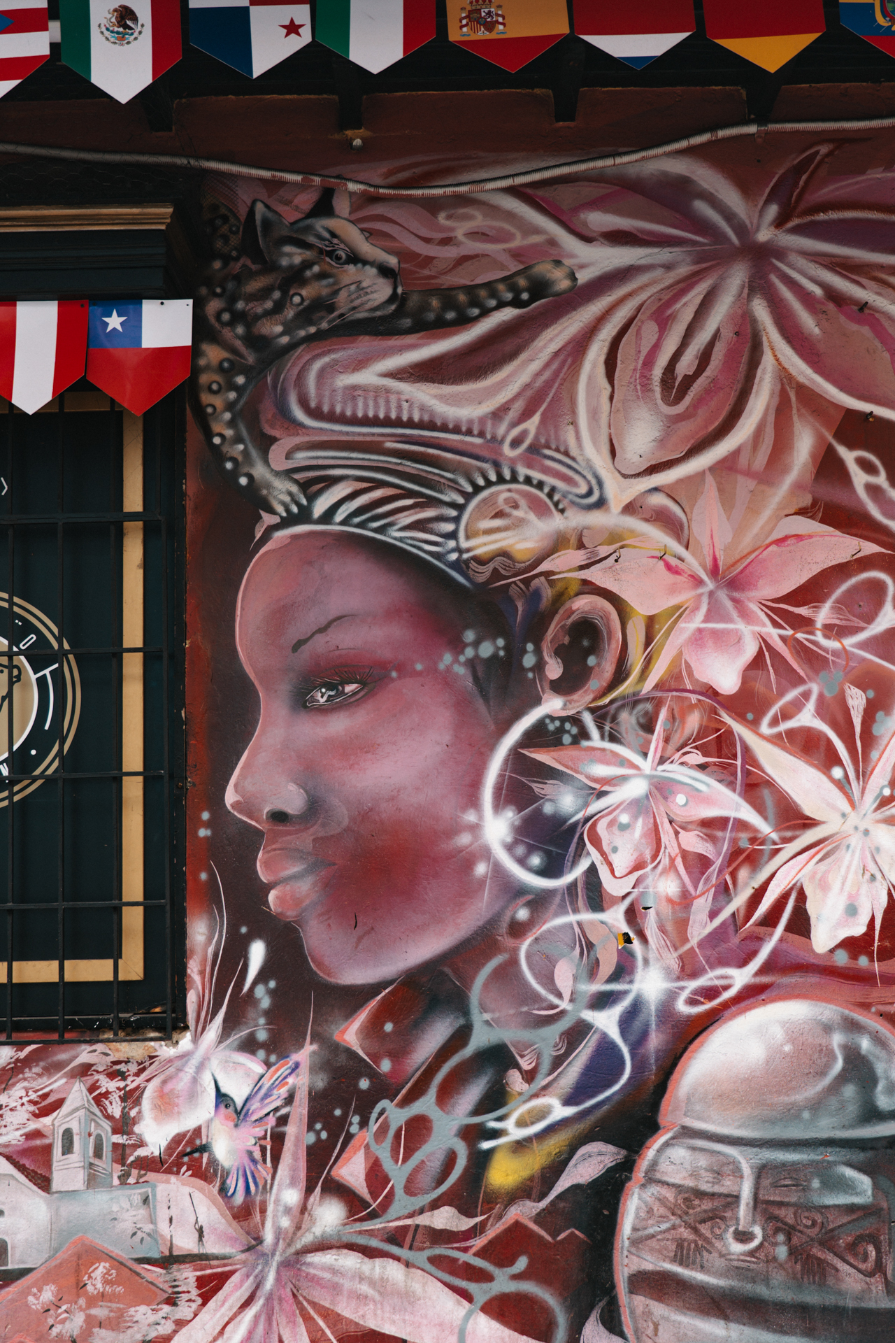 Colorful murals and street art in Bogotá, Colombia.