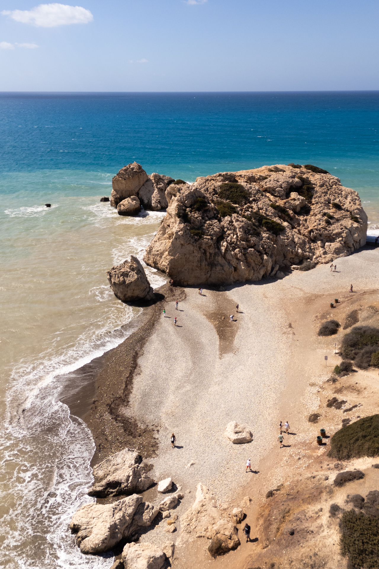 Aerial view of Aphrodite’s Rock and coastline, Cyprus