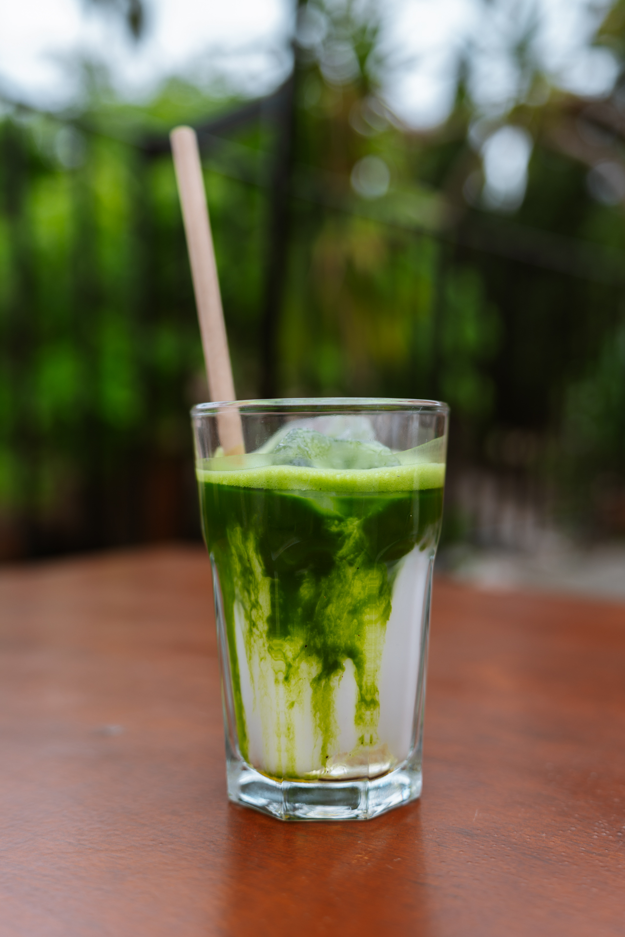 Iced matcha latte at Sa Fonda café in Deià, Mallorca, Spain