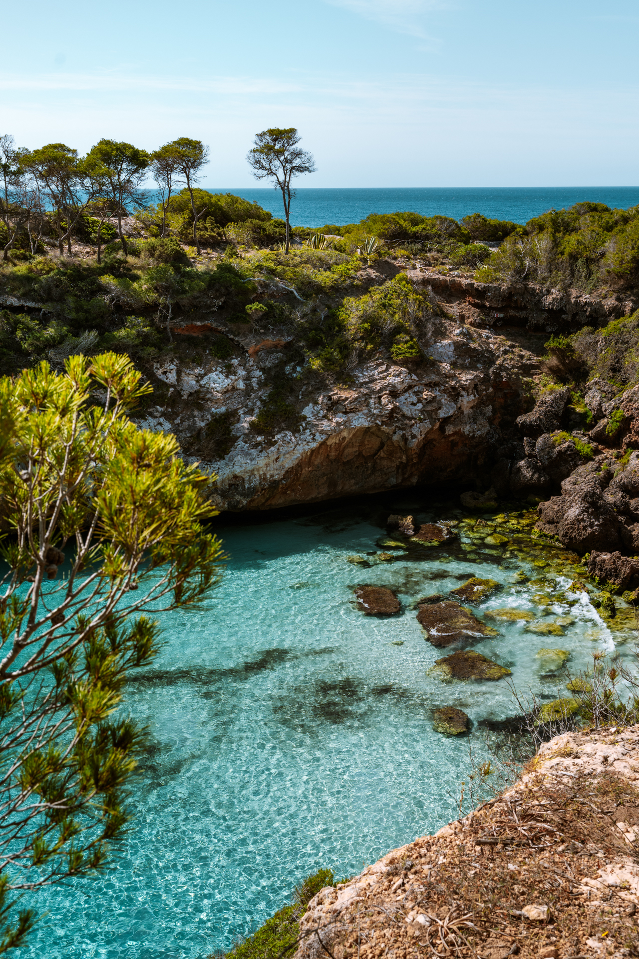 Turquoise waters at Cala des Moro beach in Mallorca, Spain
