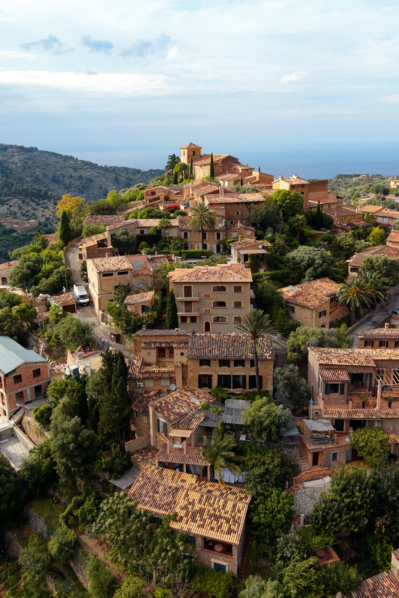 Aerial view over Deià village, Mallorca