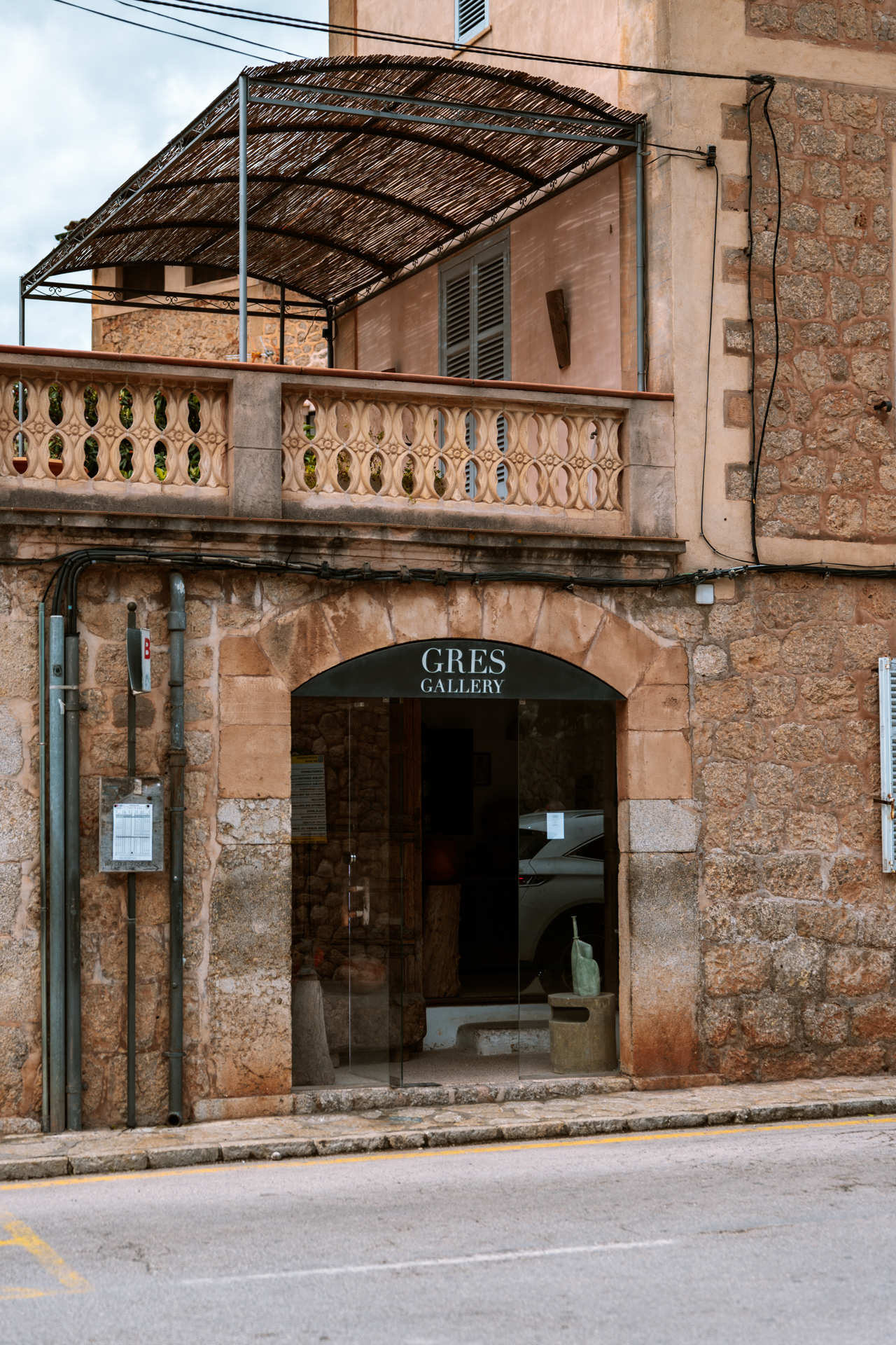 Traditional stone building and art gallery in Deià village, Mallorca