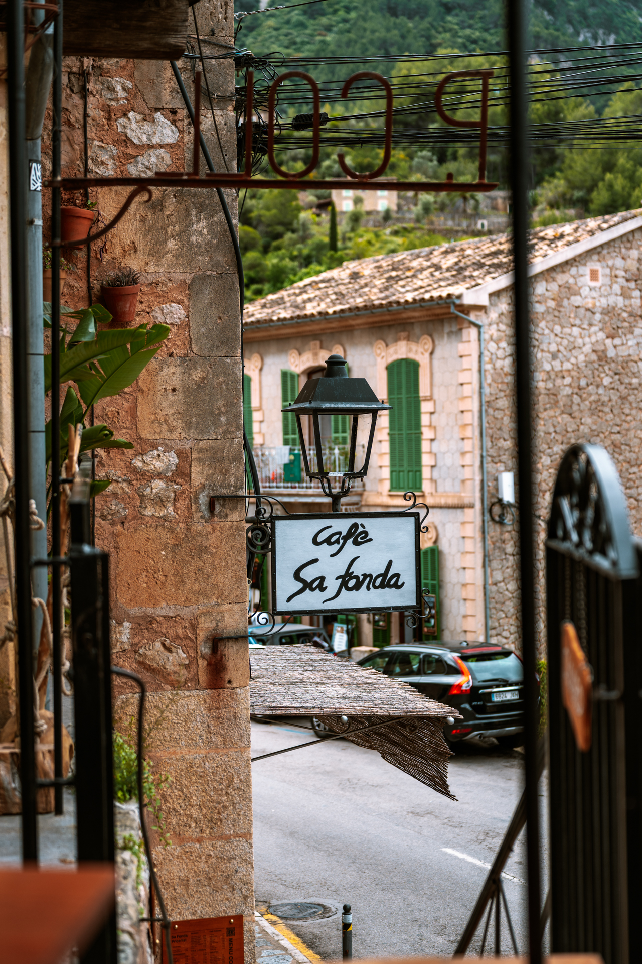 Café Sa Fonda sign in Deià village, Mallorca, Spain