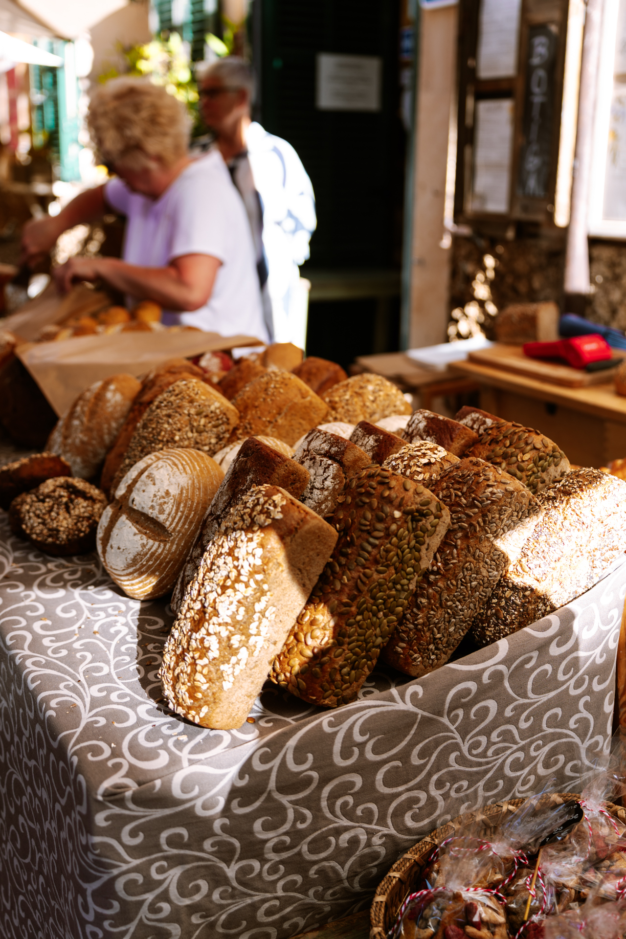 Fresh bread stall at Santanyí Market, Mallorca