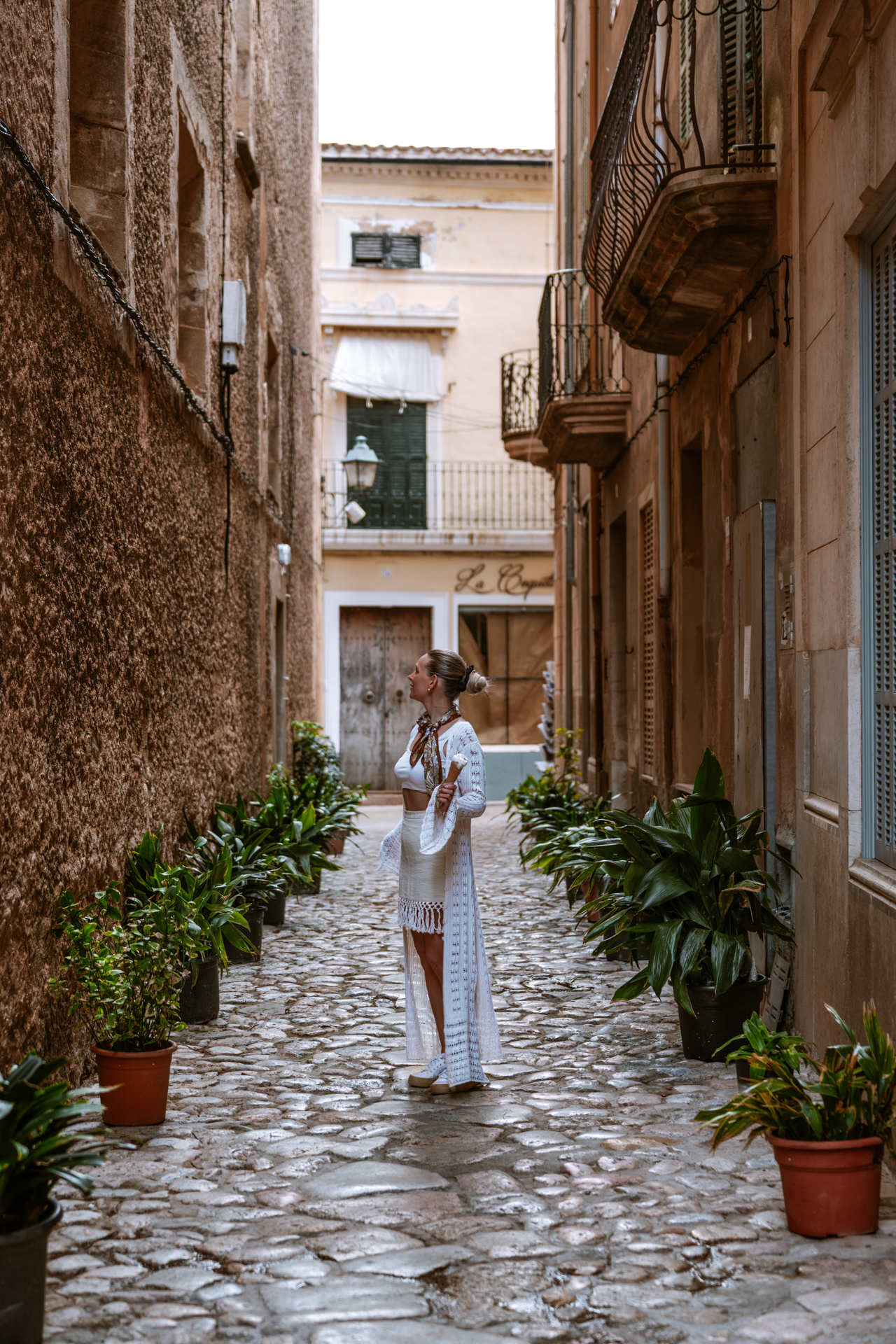 Charming cobblestone alley in Pollença Old Town