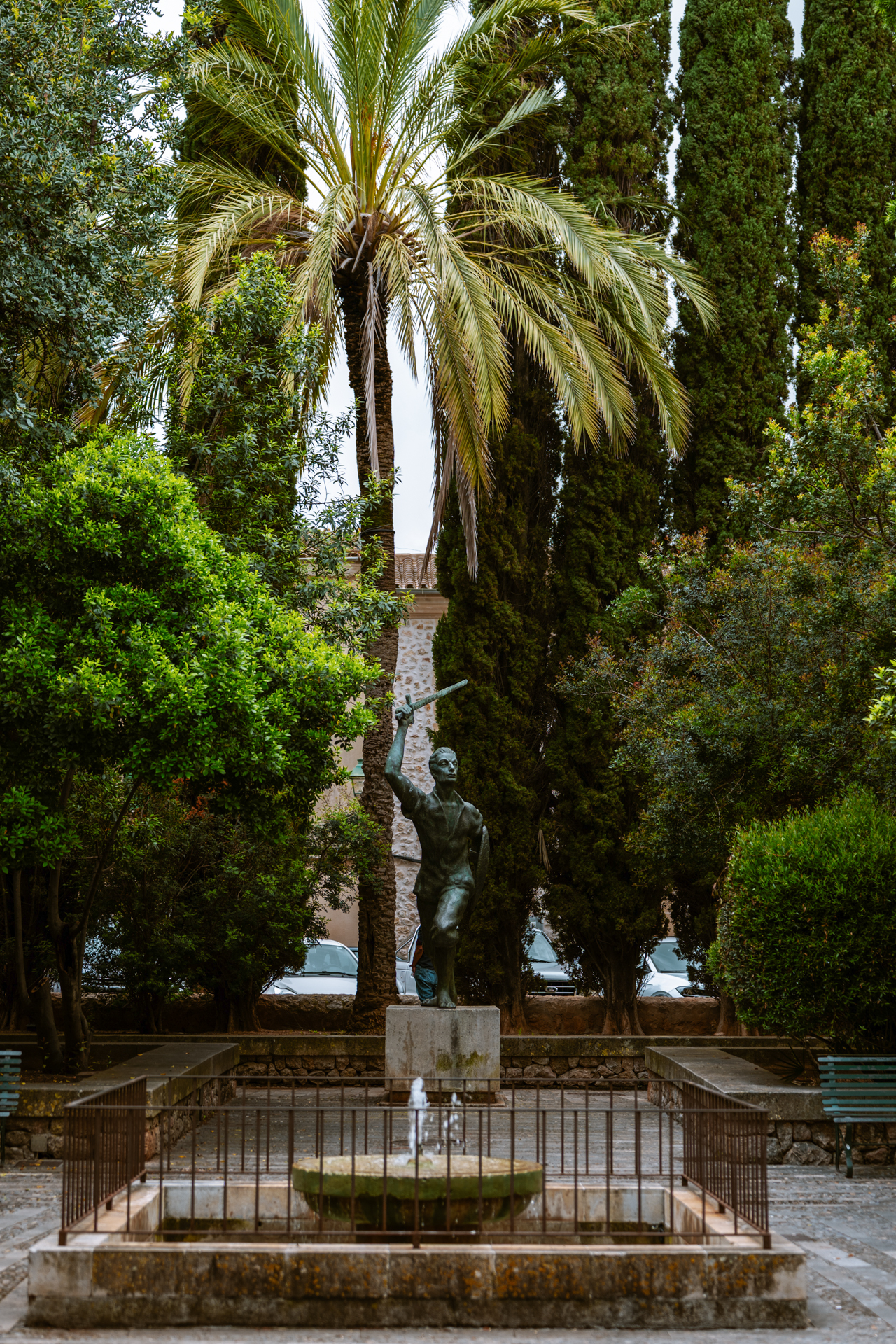 Monument and fountain in the Jardins Joan March of Pollença, Mallorca