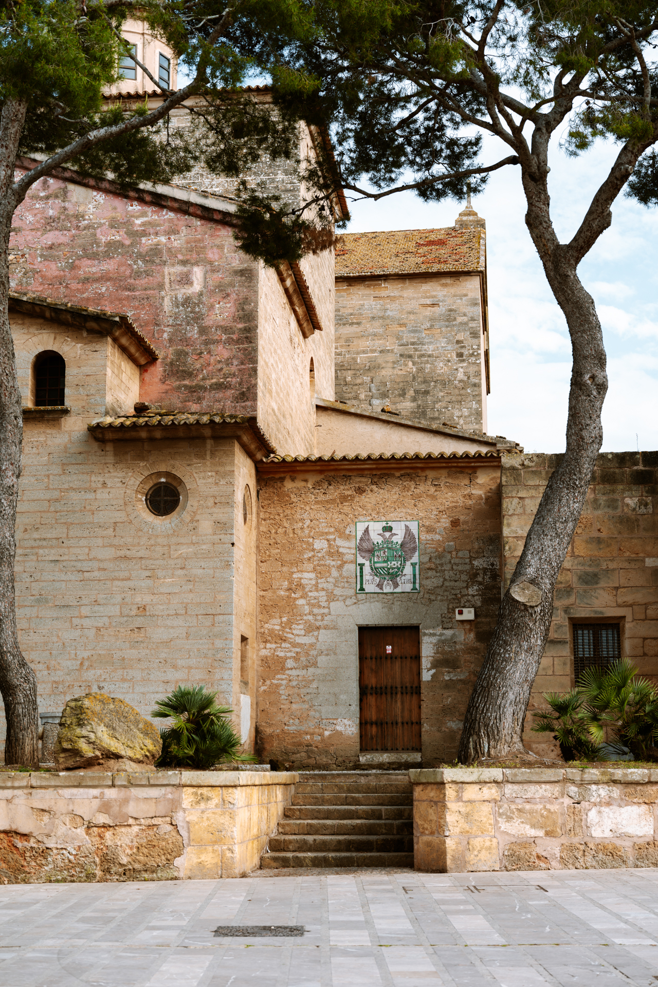 Sant Jaume Church and the medieval walls of Alcúdia Old Town, Mallorca.