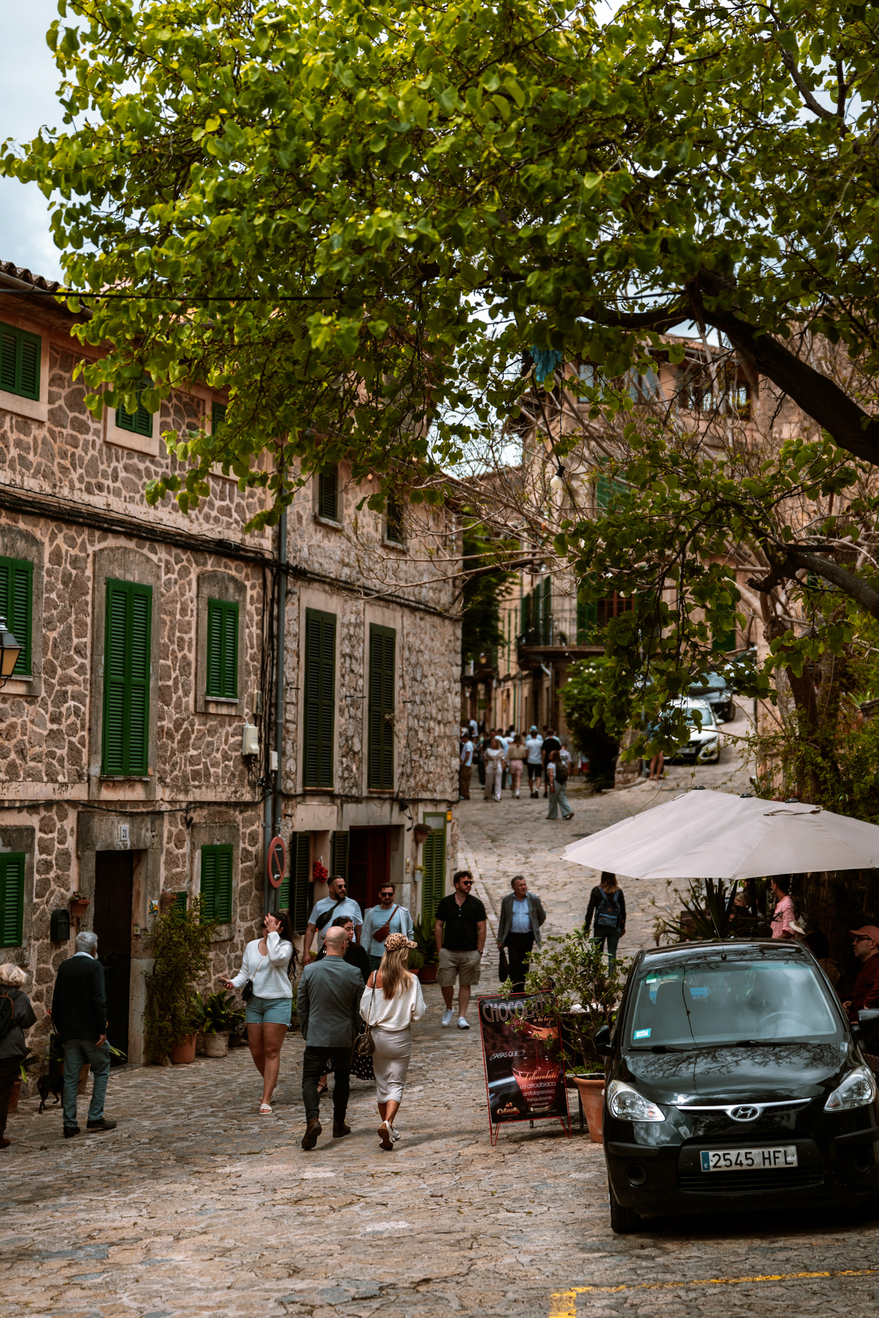 Charming cobblestone street in Valldemossa village, Mallorca