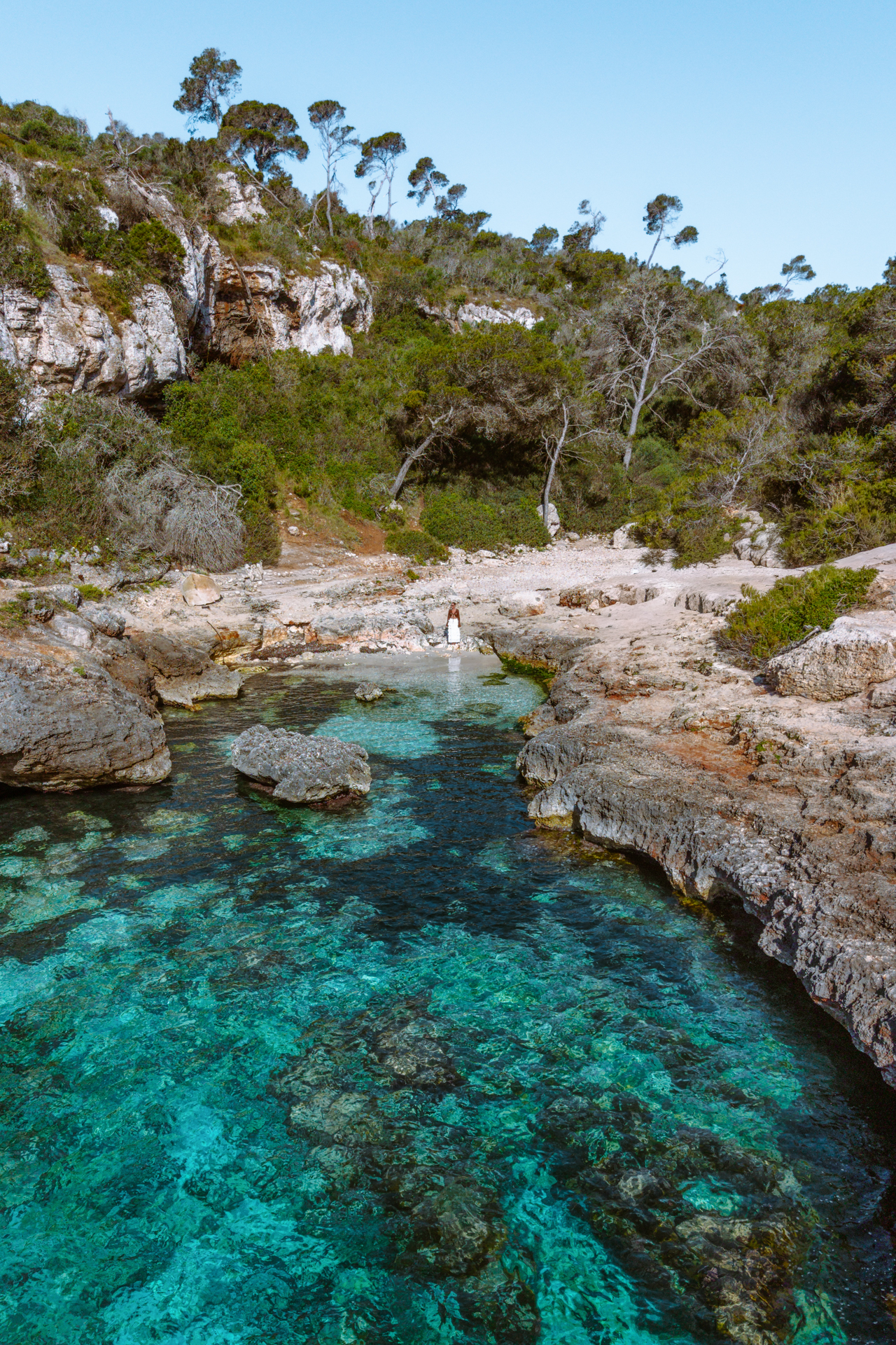 Crystal-clear waters of Cala S'Almunia in Mallorca