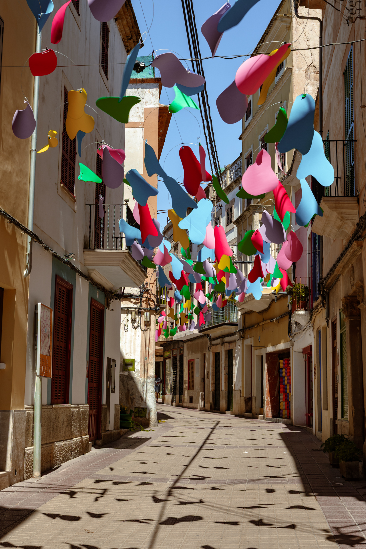 Colorful street art installation in Felanitx Old Town, Mallorca