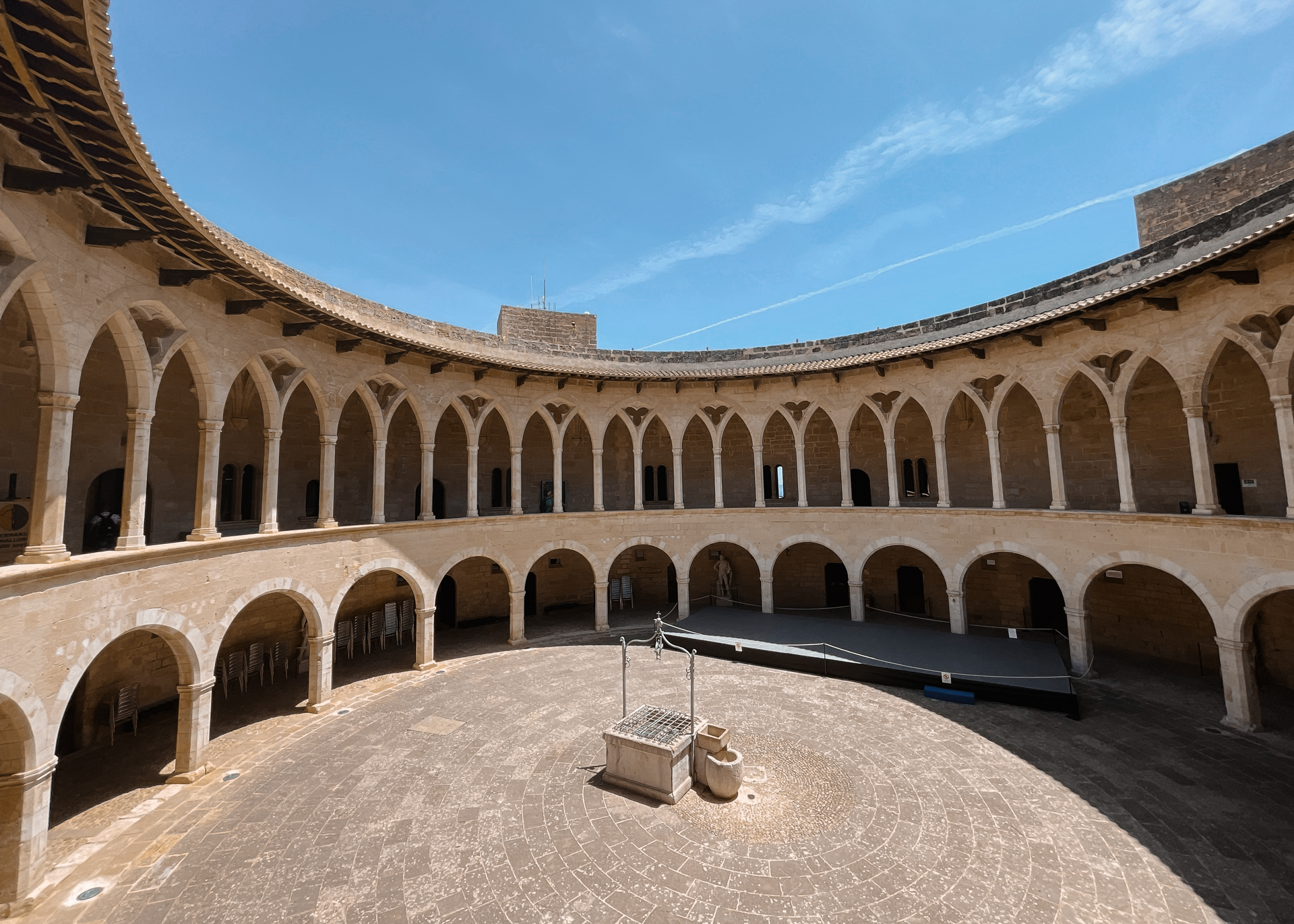 Interior courtyard of Bellver Castle in Palma de Mallorca, Spain.