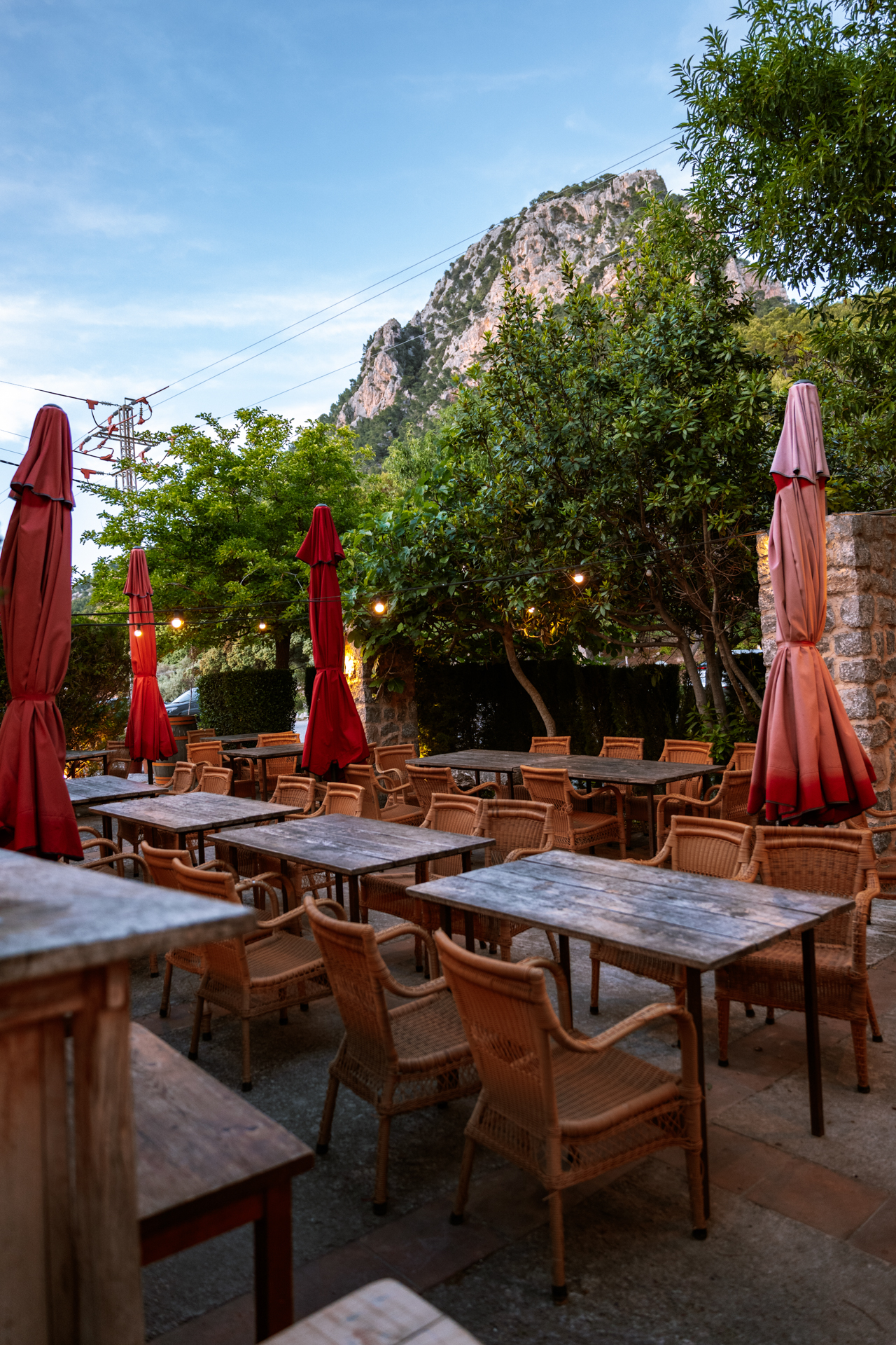 Paella dinner at Can Costa restaurant terrace with mountain views in Mallorca