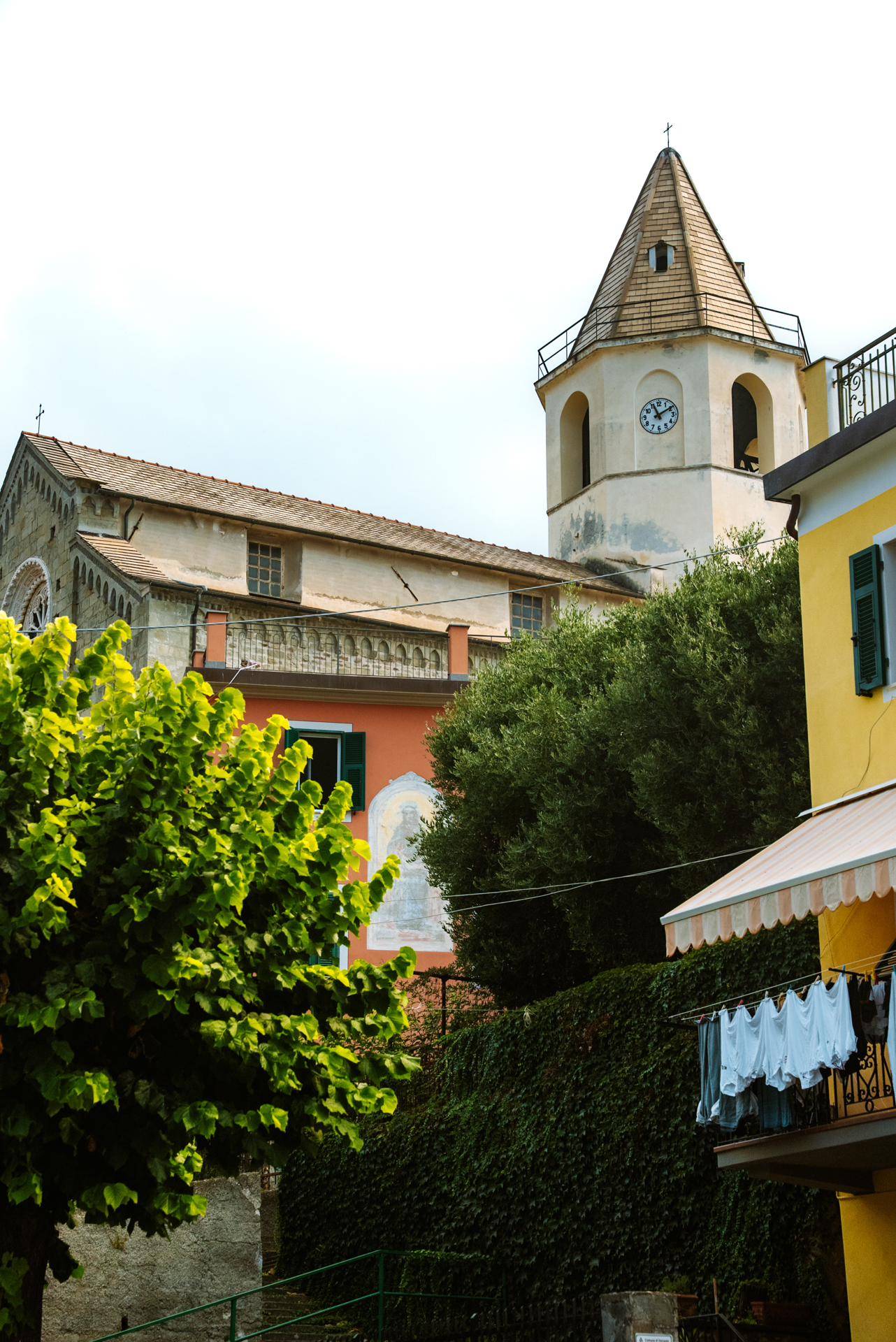 Church bell tower in Corniglia, Cinque Terre, Italy