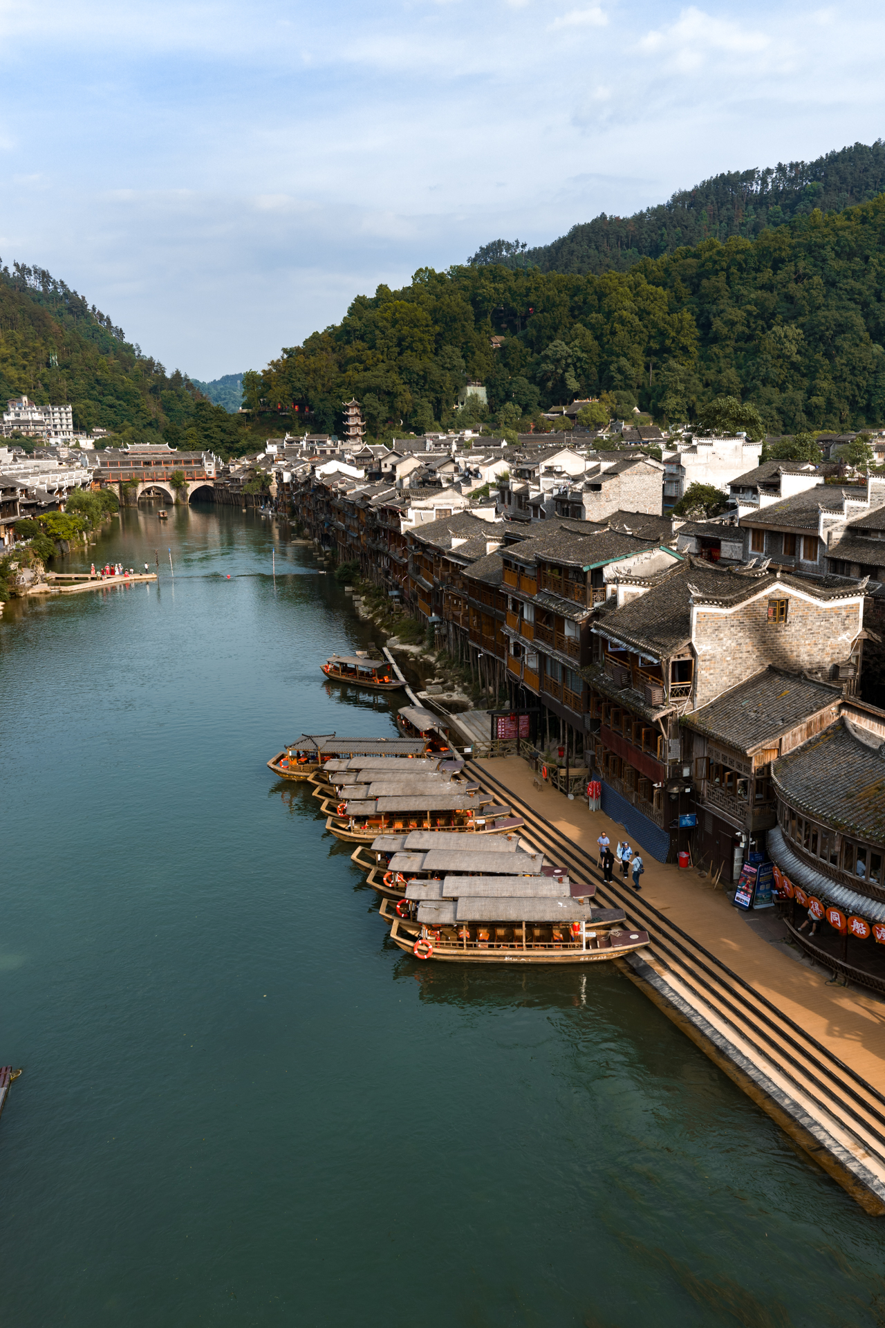 Boats along the Tuojiang River in Fenghuang Ancient Town, China