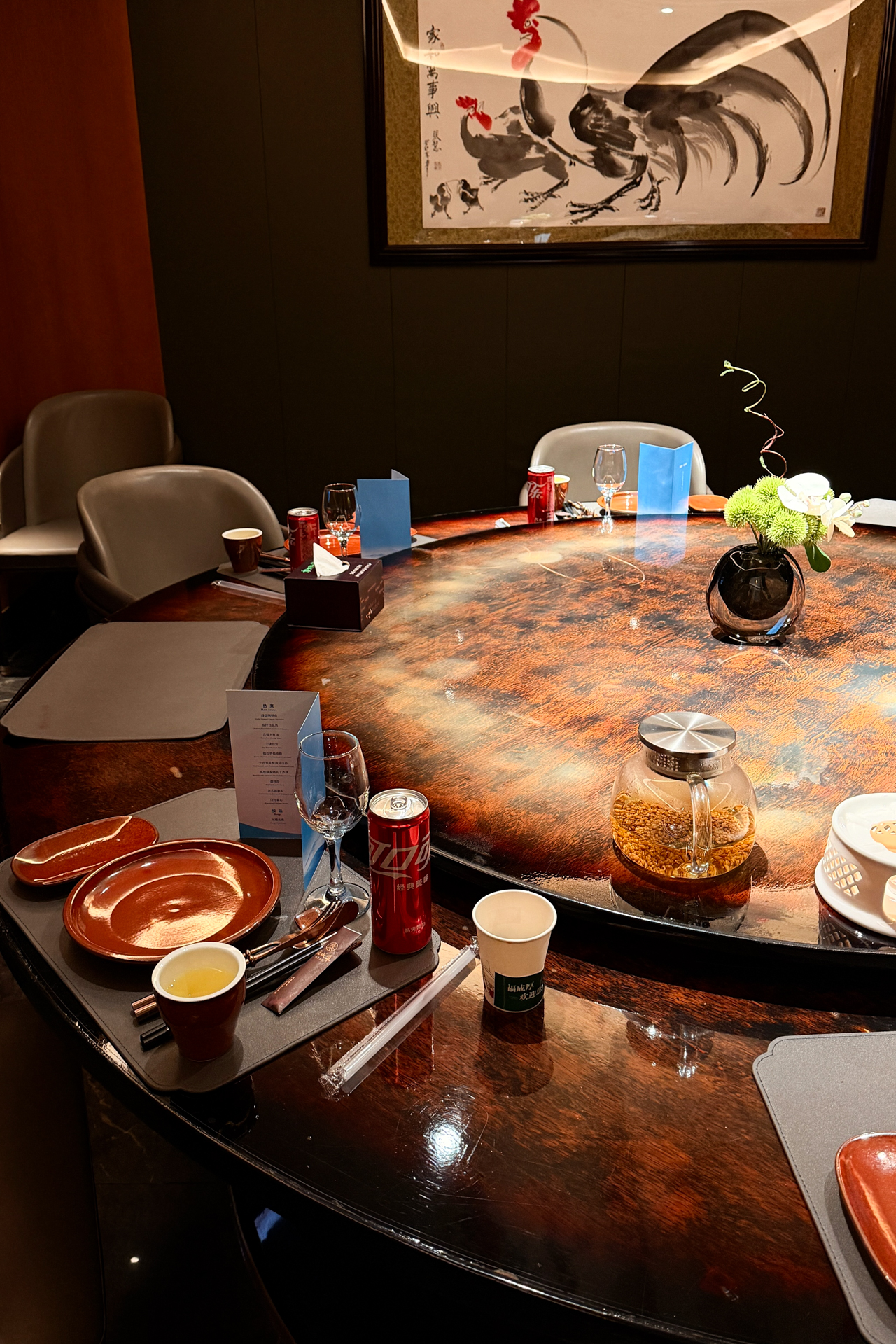 Traditional Chinese restaurant table setting in Harbin, China.