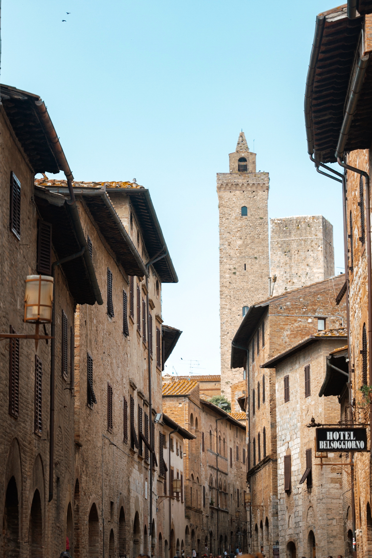 Historic street view in San Gimignano with its medieval towers