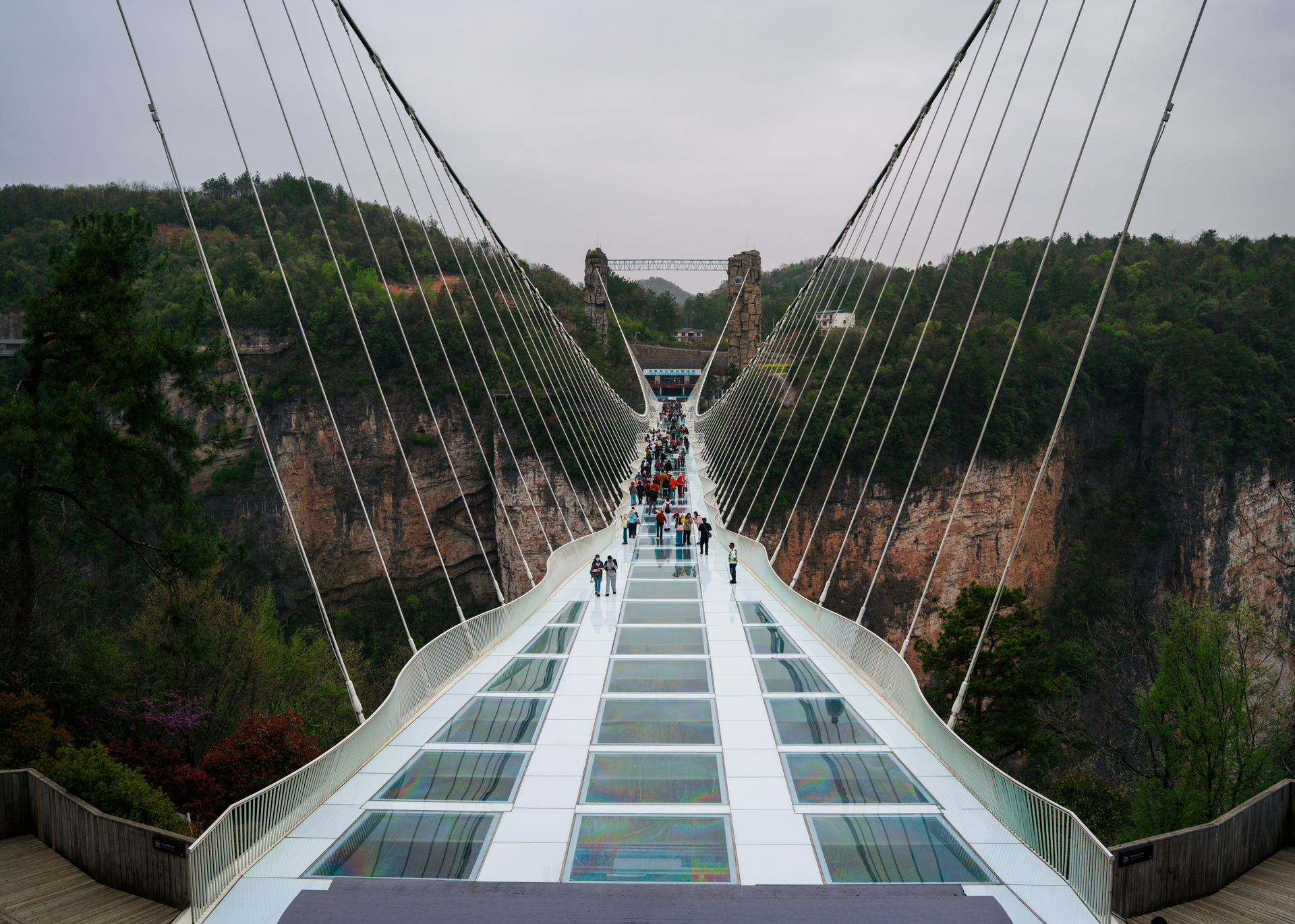 Zhangjiajie Grand Canyon Glass Bridge spanning dramatic cliffs in Hunan, China.